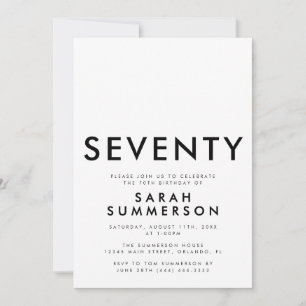 Modern Black White Seventy 70th Birthday Party Invitation