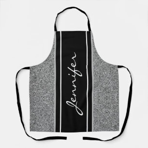 Modern Black White Silver Glitter Personalized Apron