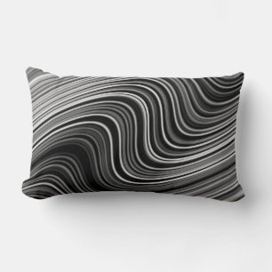 Modern Black White Silver Grey Curvy Lines Lumbar Pillow