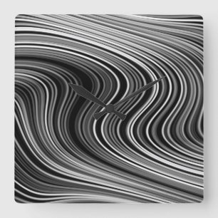Modern Black White Silver Grey Curvy Lines Square Wall Clock