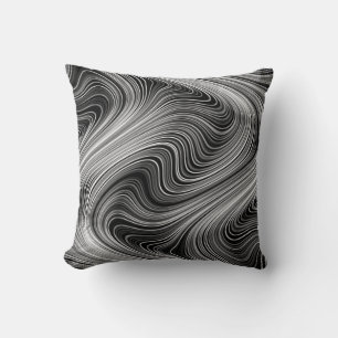 Modern Black White Silver Grey Curvy Lines Throw Pillow