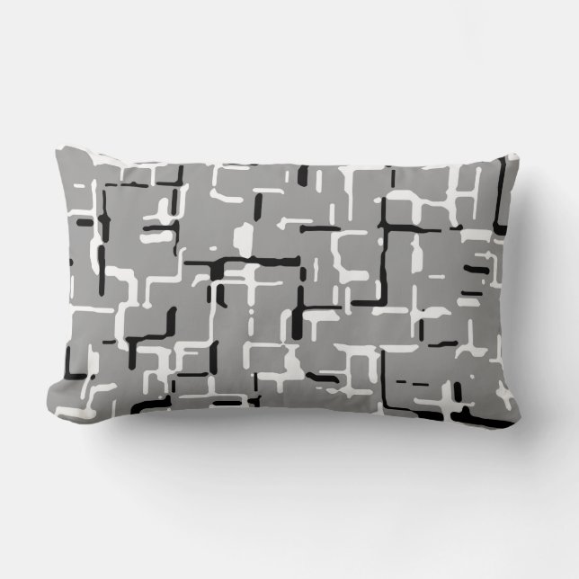 Modern Black White Silver Grey Grey Pattern Lumbar Pillow (Front)