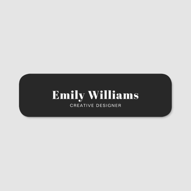 Modern Black & White Simple Name Tag (Front)