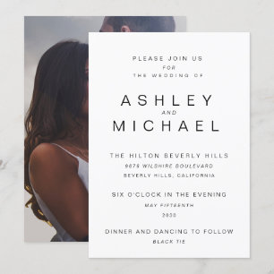 MODERN BLACK & WHITE Simple Photo Wedding Invitation