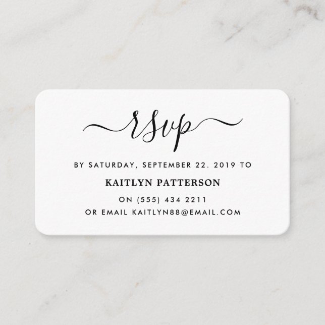 Modern Black & White Simple Script RSVP Enclosure Card (Front)