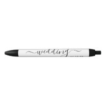 Modern Black &amp; White Simple Script Wedding Favour Ink Pen