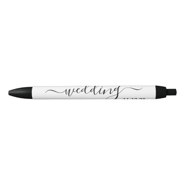 Modern Black & White Simple Script Wedding Favour Ink Pen (Front)