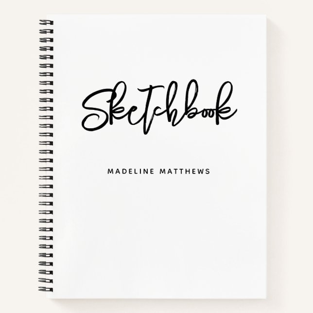 Modern Black White Sketchbook Personalized Name Notebook (Front)
