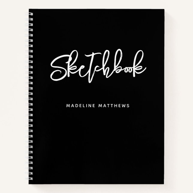 Modern Black White Sketchbook Personalized Name Notebook (Front)
