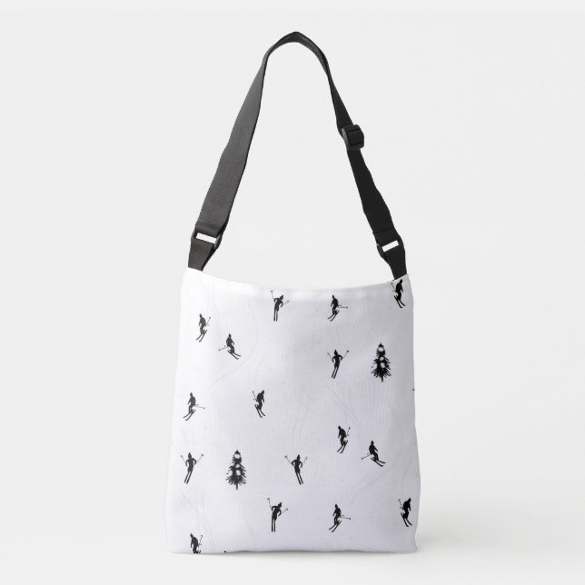 Modern Black & White Ski Skiers Skiing Theme   Crossbody Bag (Front)