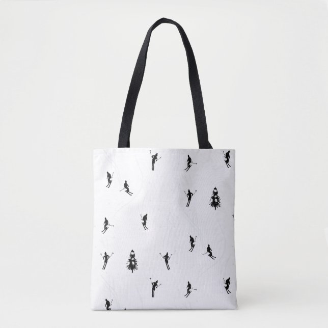 Modern Black & White Ski Skiers Skiing Theme  Tote Bag (Front)
