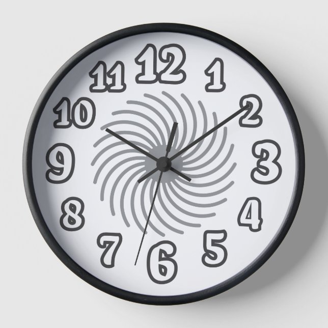 Modern Black & White Spiral Funky Numerals Clock ⏰ (Front)