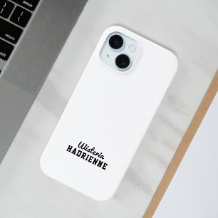 Modern Black White Sports Monogram Name iPhone 15 Case