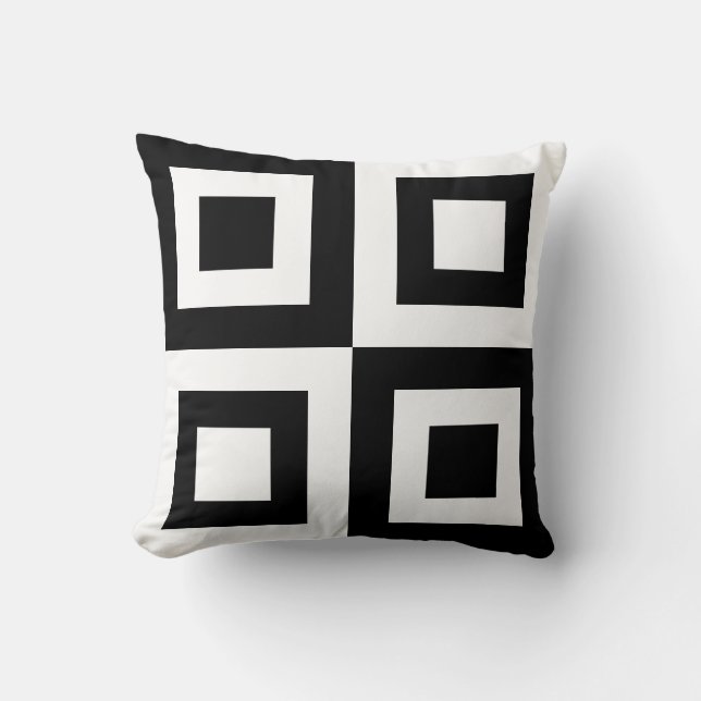 Modern Black & White  Square Geometric Shape Throw Pillow (Front)