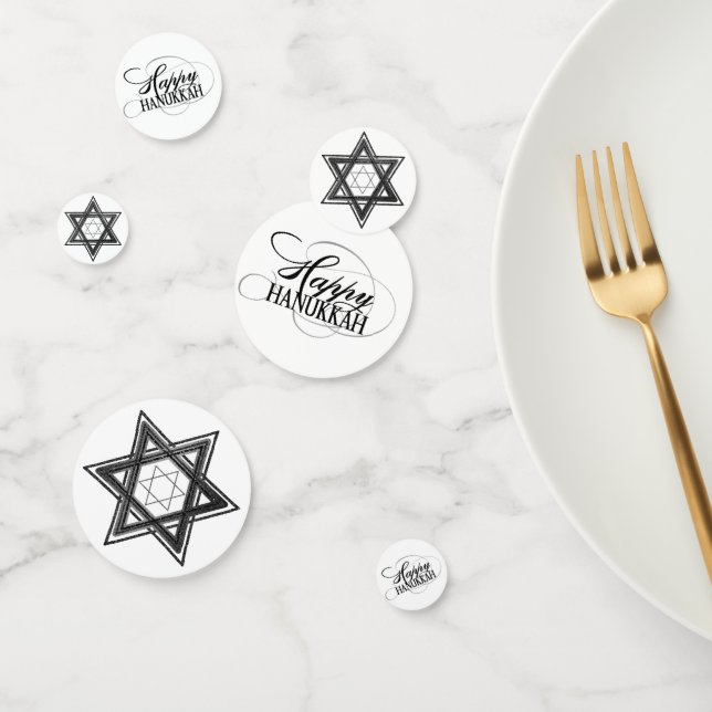 Modern Black White Star of David Happy Hanukkah Confetti (Group)