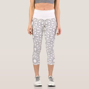 Modern Black & White Starburst Geometric Pattern  Capri Leggings