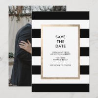 Modern Black White Stripe Rose Gold Foil Photo
