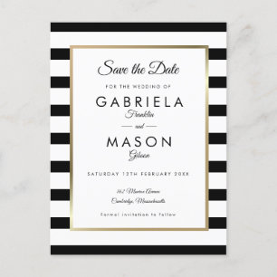 Modern Black White Stripe Wedding Save the Date Announcement Postcard
