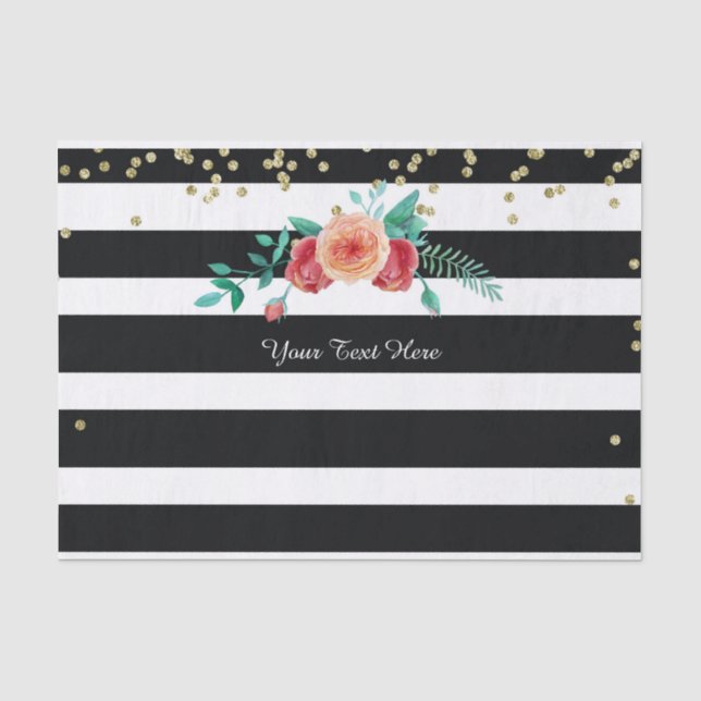 Modern Black White Striped Gold Tissue Paper (Front)