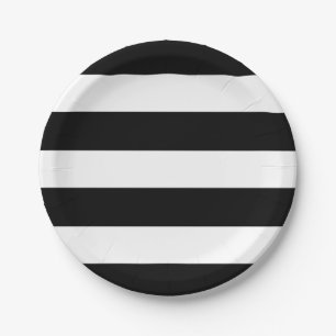 Modern Black White Striped Wedding Reception Party Paper Plate