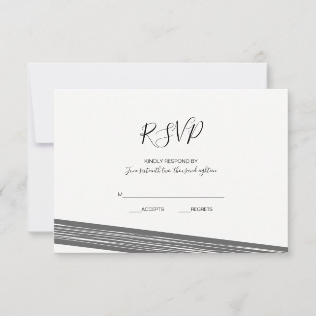 Modern Black & White Striped Wedding RSVP Cards (Front)