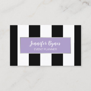 Modern Black & White Stripes and Lavender Business Card