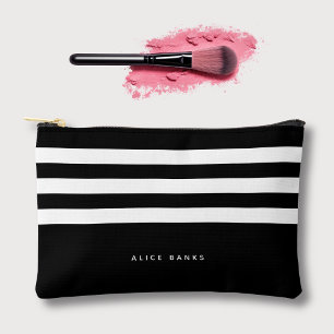 Modern Black White Stripes & Bold Name Accessory Pouch
