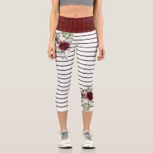 Modern Black White Stripes Burgundy Floral Pattern