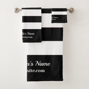 Modern Black & White Stripes Custom Business Logo Bath Towel Set