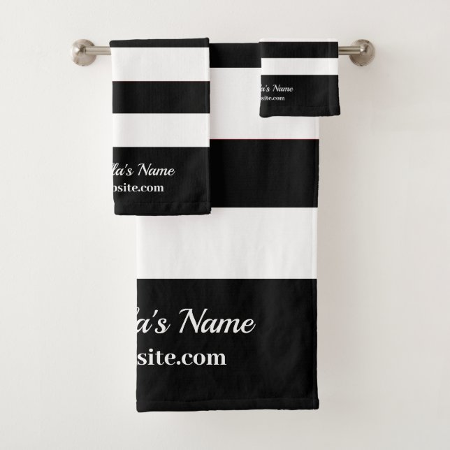 Modern Black & White Stripes Custom Business Logo Bath Towel Set (Insitu)