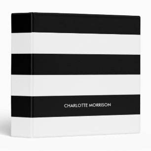 Modern black white stripes custom name monogram binder