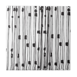 Modern black white stripes dots squares pattern tile