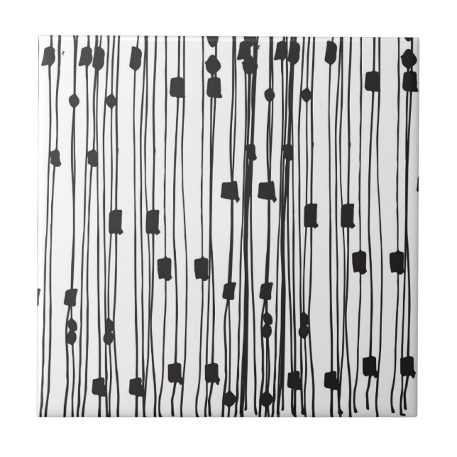Modern black white stripes dots squares pattern tile (Front)