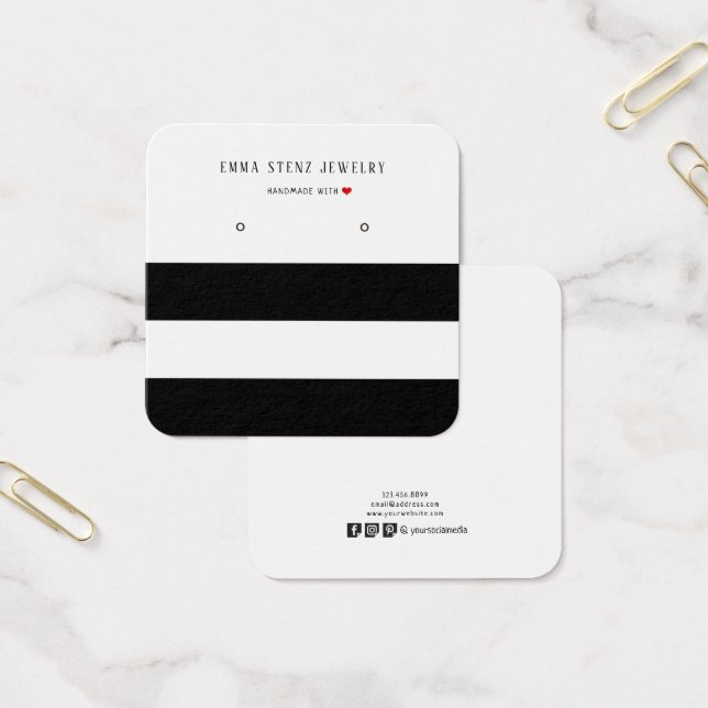Modern Black White Stripes Earring Display Card (Office)