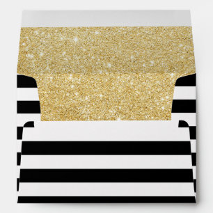 Modern Black & White Stripes Elegant Gold Glitter Envelopes