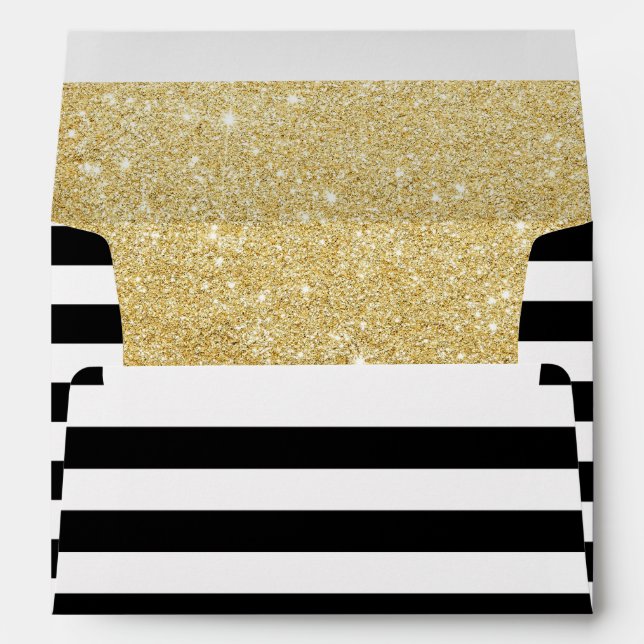 Modern Black & White Stripes Elegant Gold Glitter Envelopes (Back (Bottom))