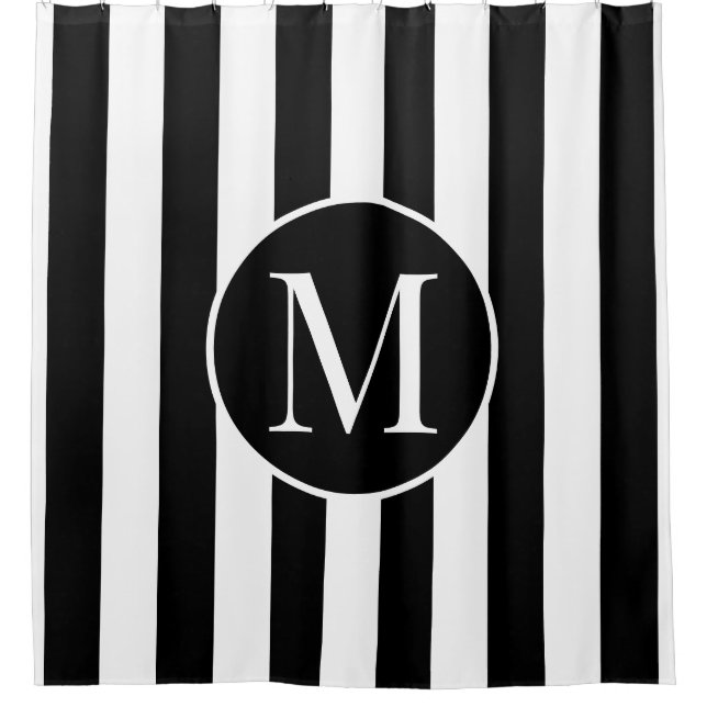 Modern Black White Stripes Elegant Monogram (Front)