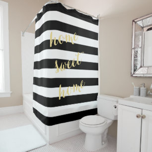Modern Black White Stripes Gold Custom Quote Chic