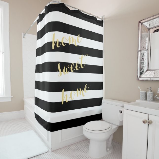 Modern Black White Stripes Gold Custom Quote Chic (In Situ)