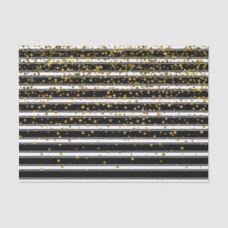 Modern Black White Stripes Gold Foil Confetti Dots Tissue Paper