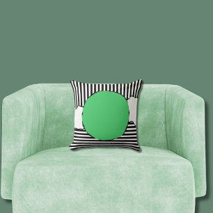 Modern Black & White Stripes Green Dot Throw Pillow