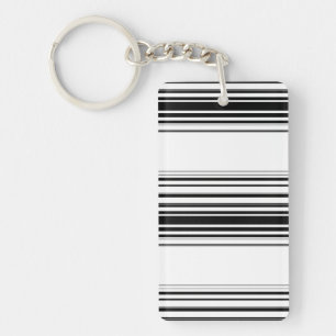 Modern black white stripes keychain