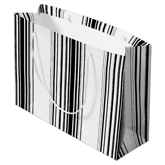 Modern black white stripes large gift bag (Back Angled)