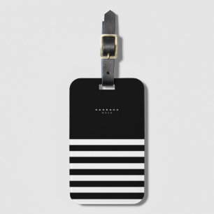 Modern Black White Stripes Monogram Summer Luggage Tag