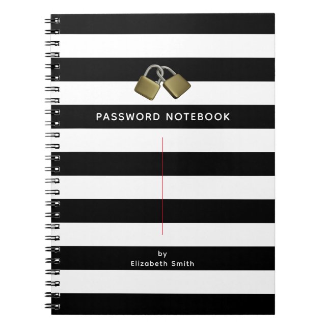 Modern Black White Stripes Password Notebook (Front)