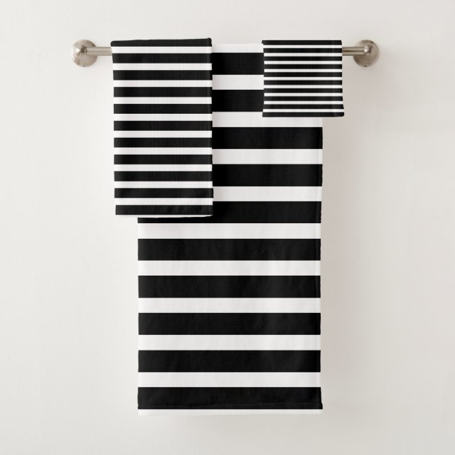 Modern Black White Stripes Pattern Bath Towel Set (Insitu)