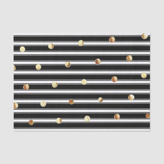 Modern Black White Stripes Pattern Gold Polka Dots Tissue Paper (Front)