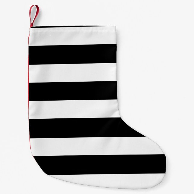 Modern Black White Stripes Pattern Small Christmas Stocking (Front)