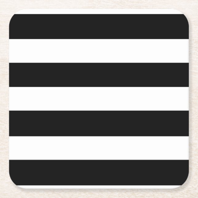 Modern Black White Stripes Pattern Square Paper Coaster (Front)