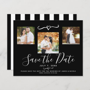Modern Black & White Stripes Photo Save the Date
